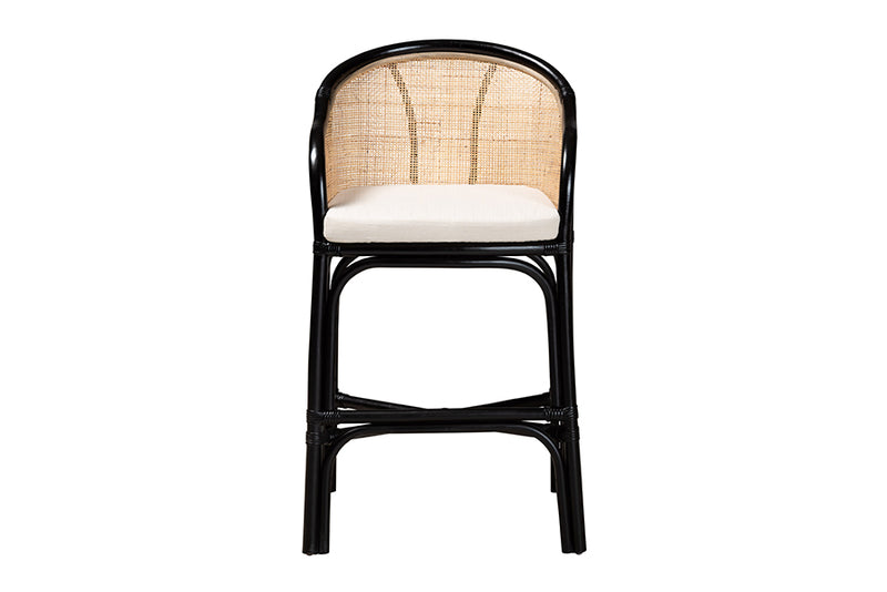 Fariat Modern Bohemian Two-Tone Black and Natural Brown Rattan Counter Stool