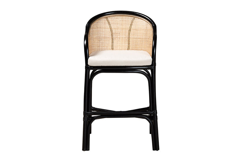Fariat Two-Tone Black and Natural Brown Rattan Counter Stool Baxton