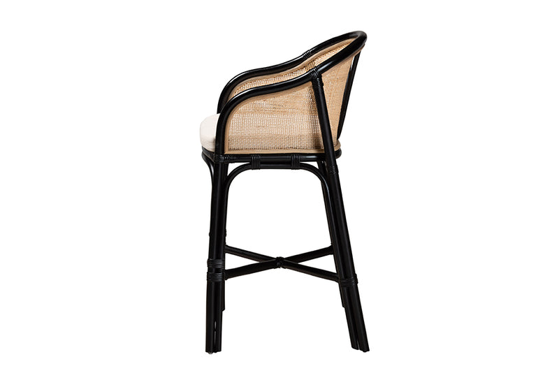 Fariat Modern Bohemian Two-Tone Black and Natural Brown Rattan Counter Stool