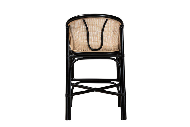 Fariat Two-Tone Black and Natural Brown Rattan Counter Stool Baxton