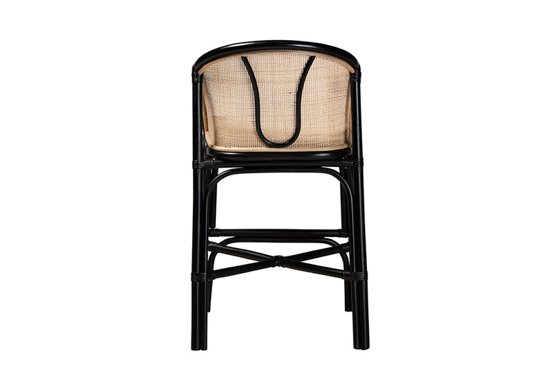 Fariat Modern Bohemian Two-Tone Black and Natural Brown Rattan Counter Stool