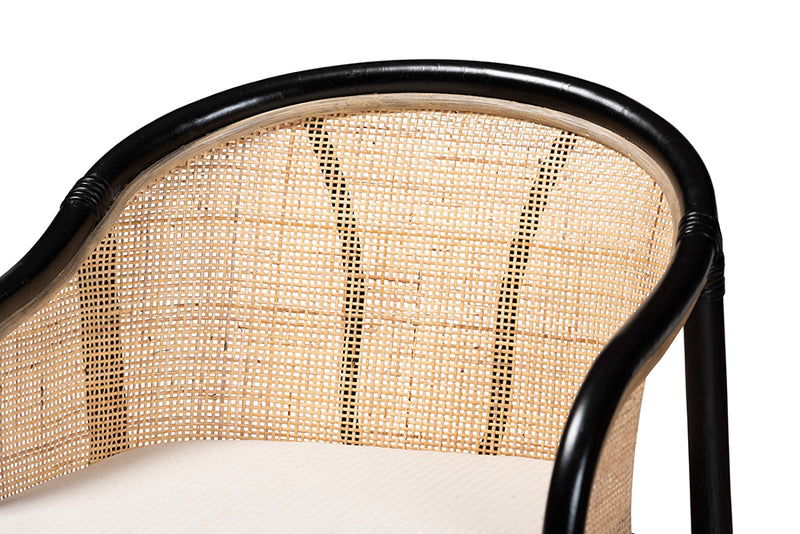 Fariat Modern Bohemian Two-Tone Black and Natural Brown Rattan Counter Stool