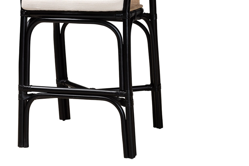 Fariat Modern Bohemian Two-Tone Black and Natural Brown Rattan Counter Stool