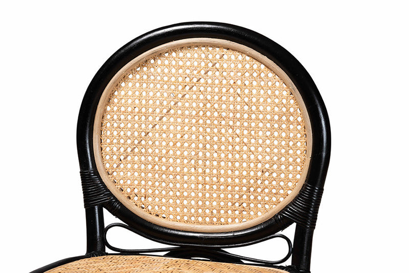 Denver Two-Tone Black and Natural Brown Rattan Counter Stool Baxton