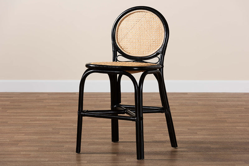 Denver Two-Tone Black and Natural Brown Rattan Counter Stool Baxton