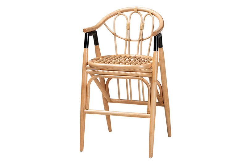 Leland Natural Brown Rattan Counter Stool Baxton