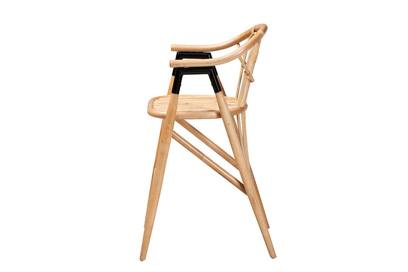 Leland Natural Brown Rattan Counter Stool Baxton