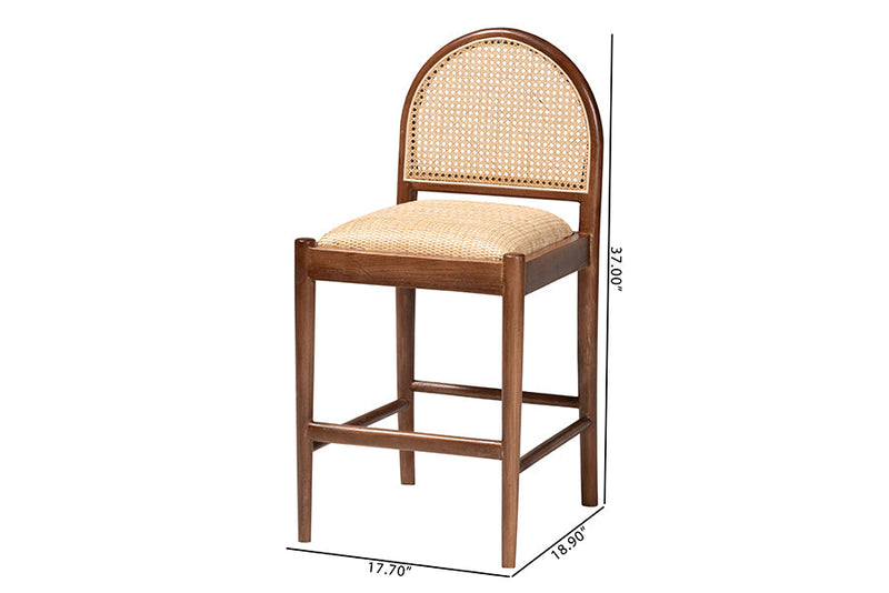 Newman Natural Rattan and Acacia Wood Counter Stool Baxton