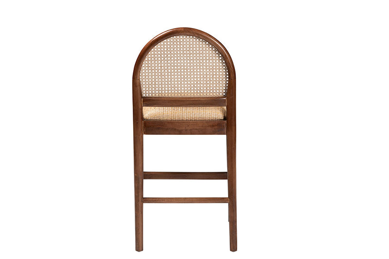 Newman Natural Rattan and Acacia Wood Counter Stool Baxton