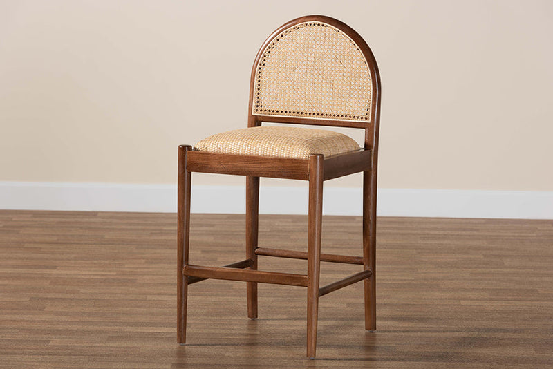 Newman Natural Rattan and Acacia Wood Counter Stool Baxton