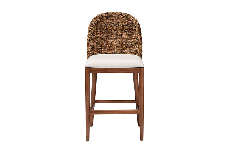 Euclid Walnut Brown Finished Acacia Wood and Seagrass Counter Stool Baxton