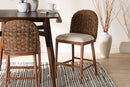 Euclid Walnut Brown Finished Acacia Wood and Seagrass Counter Stool Baxton