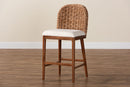 Euclid Walnut Brown Finished Acacia Wood and Seagrass Counter Stool Baxton