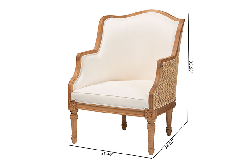 Lylah Traditional French Beige Fabric and Honey Oak Finished Wood Accent Chair