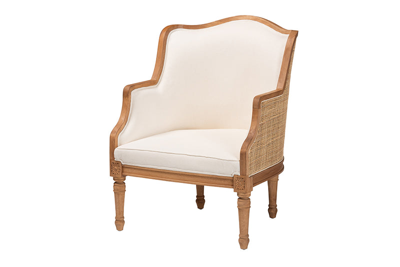 Lylah Traditional French Beige Fabric and Honey Oak Finished Wood Accent Chair