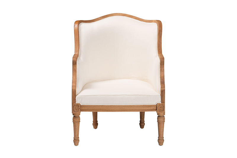 Lylah Traditional French Beige Fabric and Honey Oak Finished Wood Accent Chair