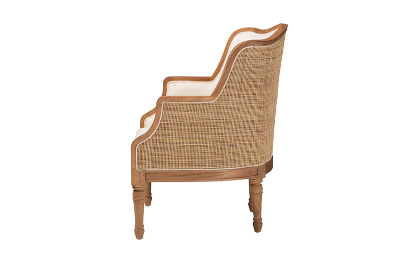 Lylah Traditional French Beige Fabric and Honey Oak Finished Wood Accent Chair