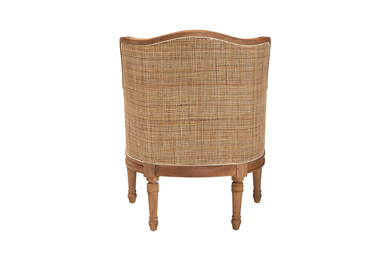 Lylah Traditional French Beige Fabric and Honey Oak Finished Wood Accent Chair