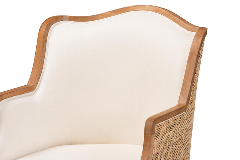 Lylah Traditional French Beige Fabric and Honey Oak Finished Wood Accent Chair