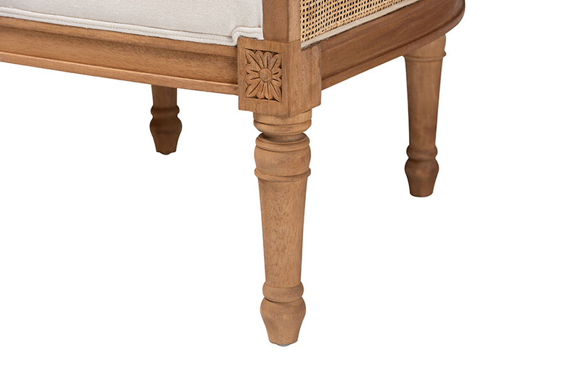 Lylah Traditional French Beige Fabric and Honey Oak Finished Wood Accent Chair