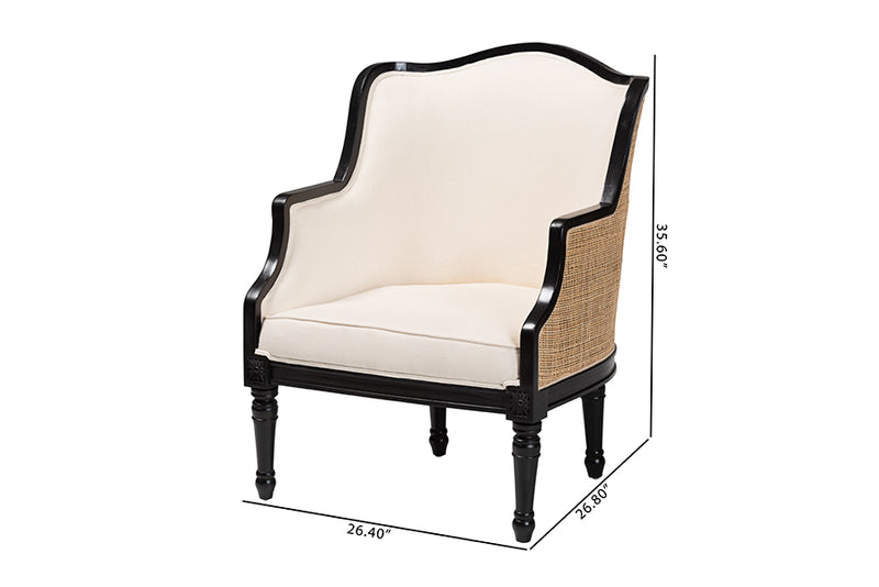 Lylah Traditional French Beige Fabric and Black Finished Wood Accent Chair