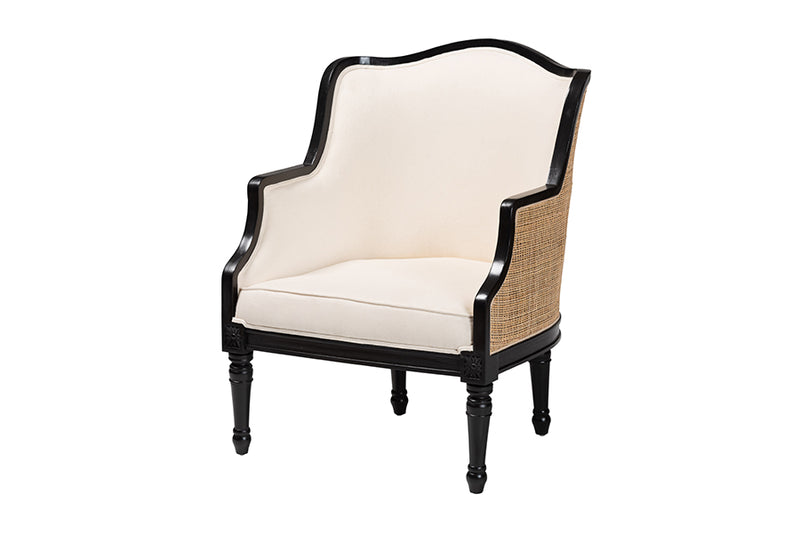 Lylah Traditional French Beige Fabric and Black Finished Wood Accent Chair