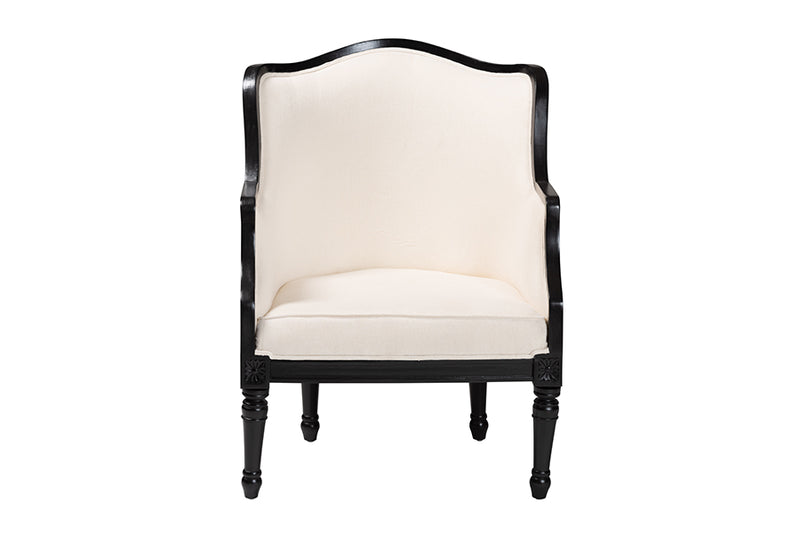 Lylah Traditional French Beige Fabric and Black Finished Wood Accent Chair