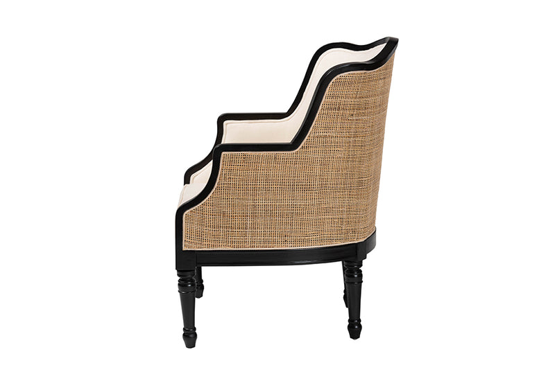 Lylah Traditional French Beige Fabric and Black Finished Wood Accent Chair