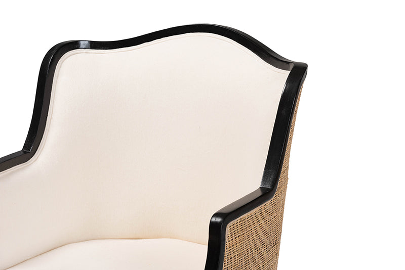 Lylah Traditional French Beige Fabric and Black Finished Wood Accent Chair