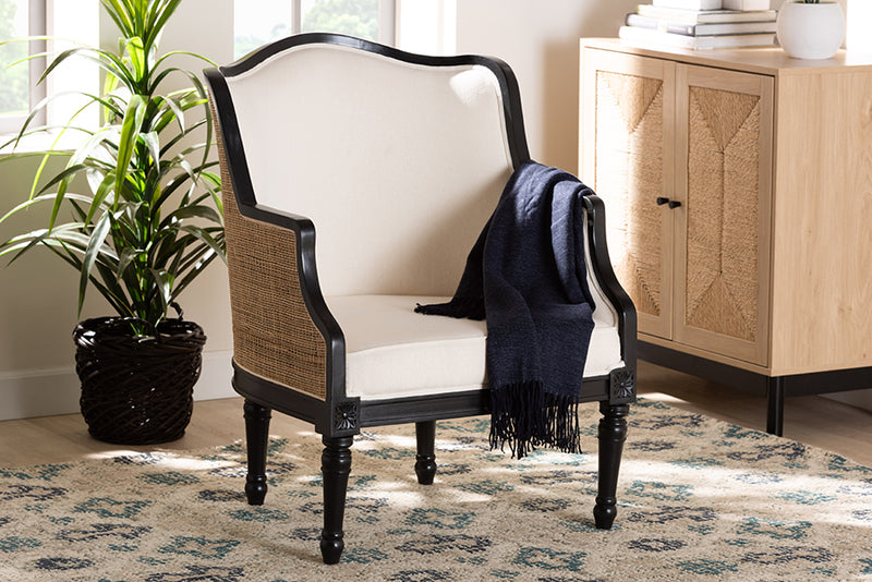 Lylah Traditional French Beige Fabric and Black Finished Wood Accent Chair