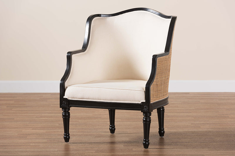 Lylah Traditional French Beige Fabric and Black Finished Wood Accent Chair