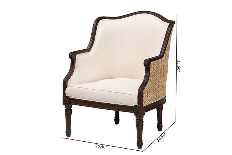 Deance Traditional French Beige Fabric and Dark Brown Finished Wood Accent Chair