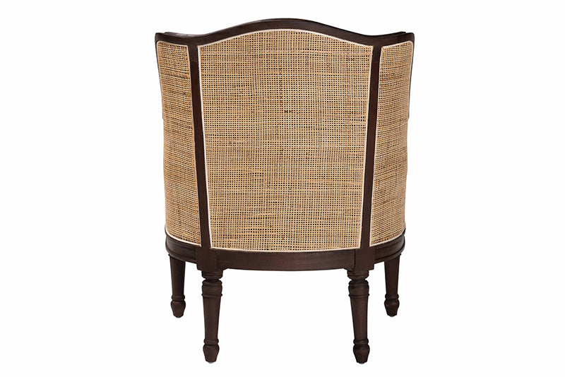 Deance Traditional French Beige Fabric and Dark Brown Finished Wood Accent Chair