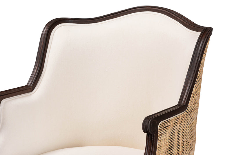 Deance Traditional French Beige Fabric and Dark Brown Finished Wood Accent Chair