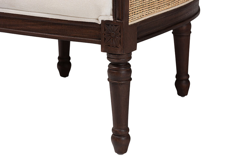 Deance Traditional French Beige Fabric and Dark Brown Finished Wood Accent Chair