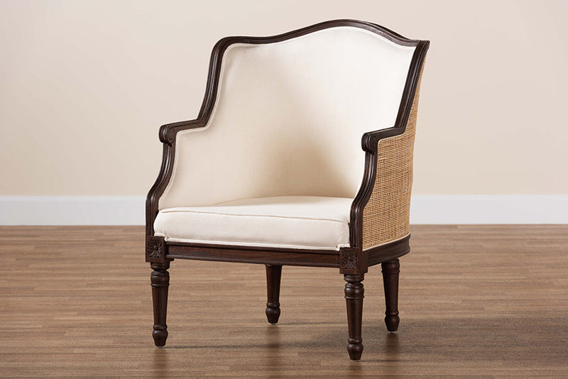 Deance Beige Fabric and Dark Brown Accent Chair Baxton