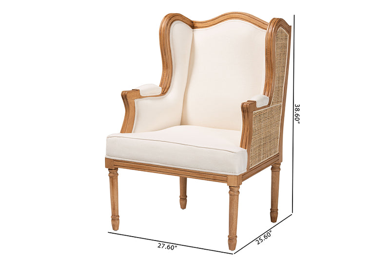 Kirchem Traditional French Beige Fabric and Honey Oak Finished Wood Accent Chair