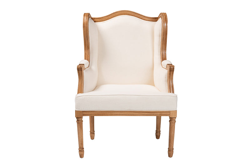 Kirchem Traditional French Beige Fabric and Honey Oak Finished Wood Accent Chair