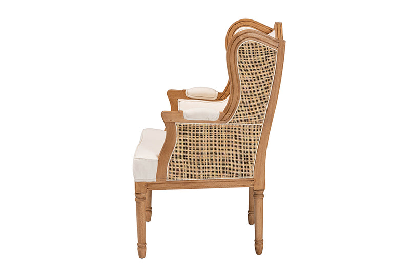 Kirchem Traditional French Beige Fabric and Honey Oak Finished Wood Accent Chair