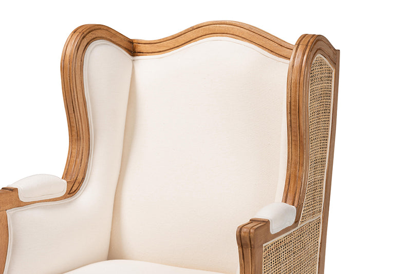 Kirchem Traditional French Beige Fabric and Honey Oak Finished Wood Accent Chair