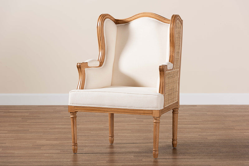 Kirchem Traditional French Beige Fabric and Honey Oak Finished Wood Accent Chair