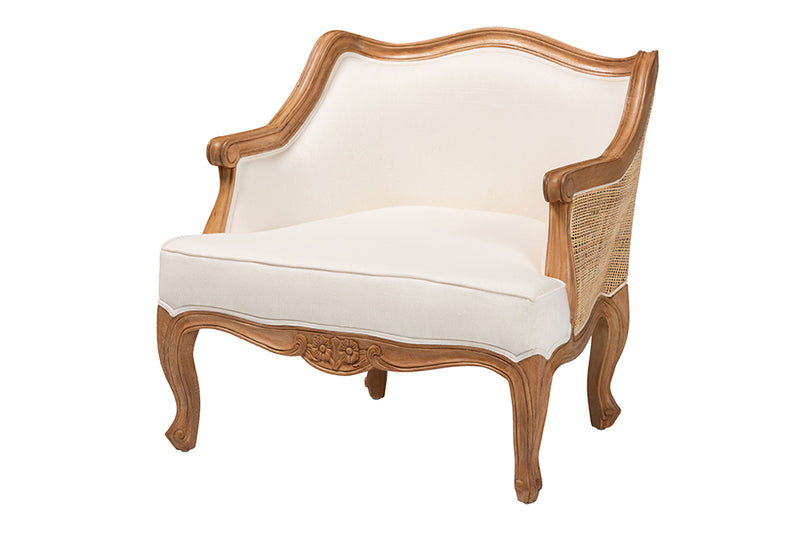 Diva Traditional French Beige Fabric and Honey Oak Finished Wood Low Seat Accent Chair