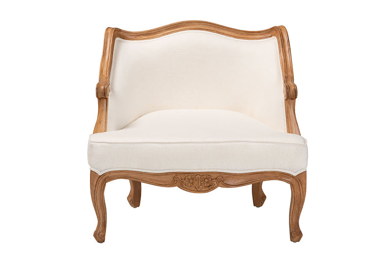 Diva Beige Fabric and Honey Oak Low Seat Accent Chair Baxton