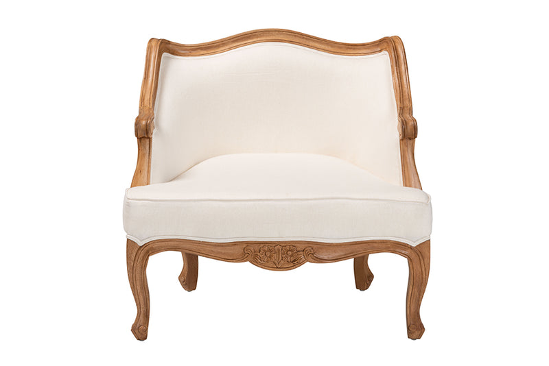 Diva Traditional French Beige Fabric and Honey Oak Finished Wood Low Seat Accent Chair