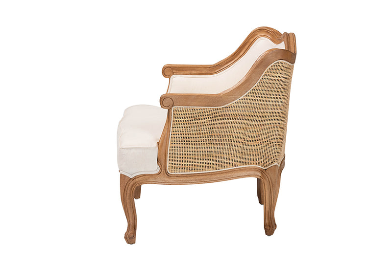 Diva Traditional French Beige Fabric and Honey Oak Finished Wood Low Seat Accent Chair