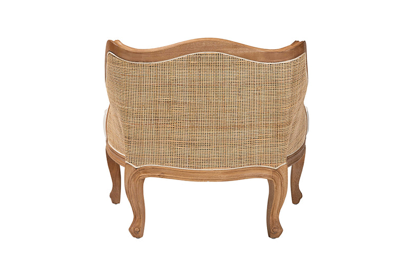 Diva Traditional French Beige Fabric and Honey Oak Finished Wood Low Seat Accent Chair