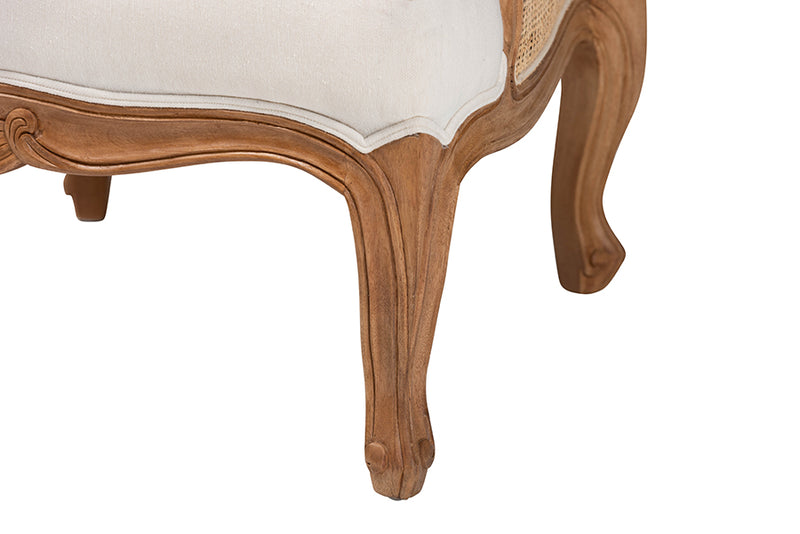 Diva Traditional French Beige Fabric and Honey Oak Finished Wood Low Seat Accent Chair