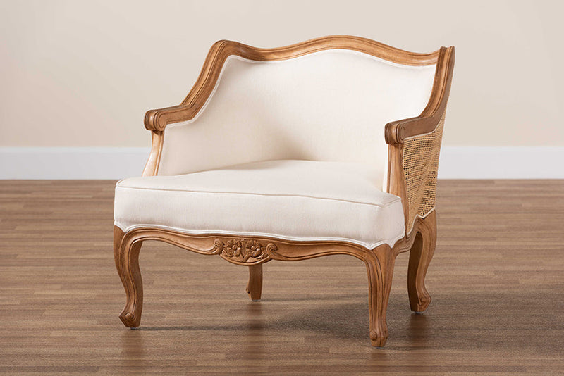Diva Beige Fabric and Honey Oak Low Seat Accent Chair Baxton