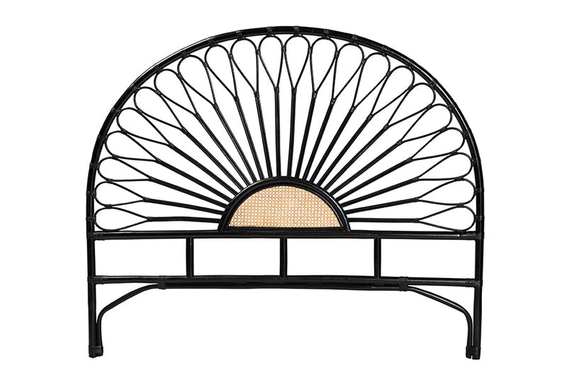 Drucilla Two-Tone Black and Natural Brown Rattan Queen Size Standalone Headboard Baxton