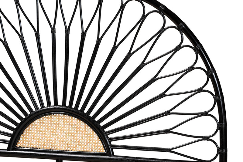Drucilla Two-Tone Black and Natural Brown Rattan Queen Size Standalone Headboard Baxton